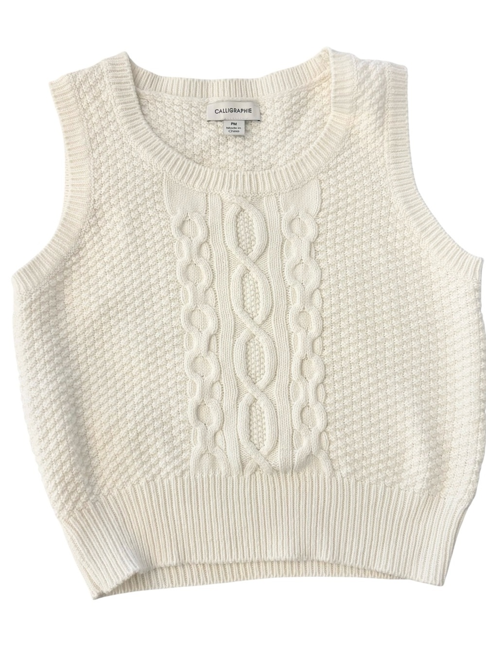 CALLIGRAPHIE Cream white Cable Knit Sweater Vest size PM